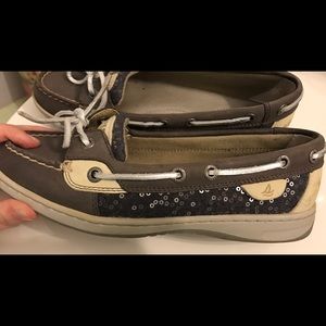 Gray Sperrys with Sequins